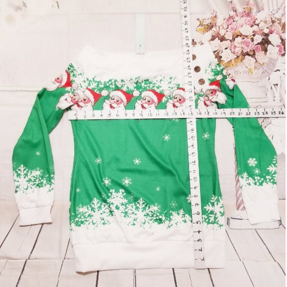 Christmas Women Jumper Sweater Off Shoulder Long Sleeve Pullover Top Sweatshirt - Picture 6 of 9